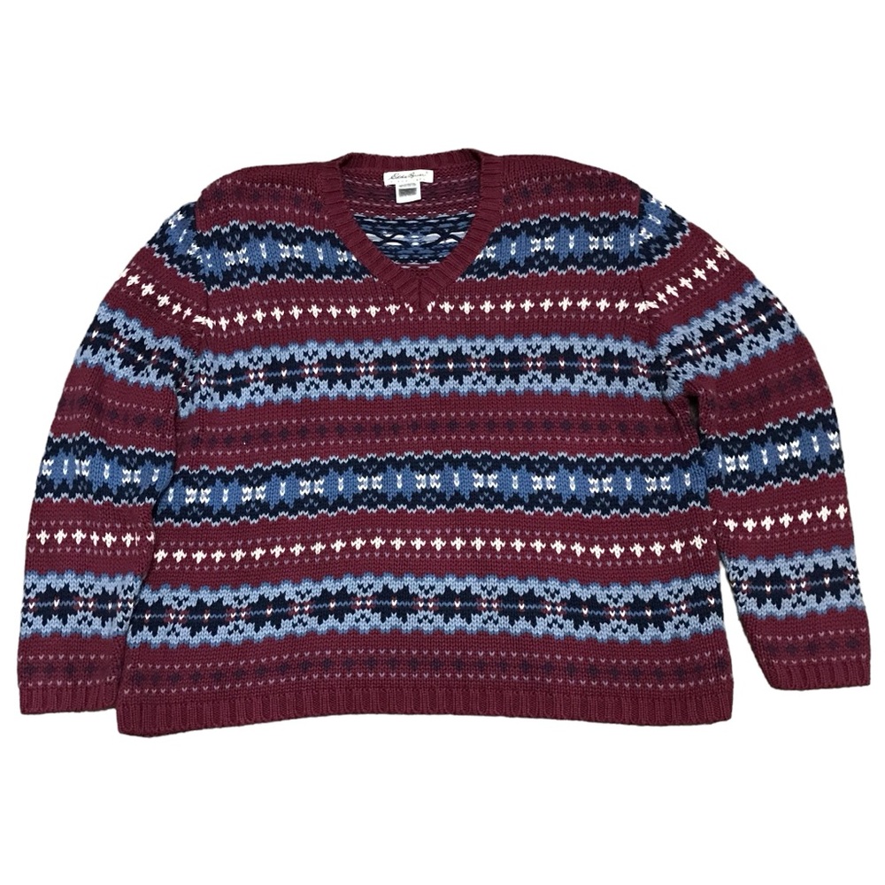 Eddie Bauer Vintage Chunky Oversized Sweater 90’s Abstract Classic 2XL Burgundy
